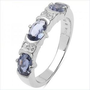 Solid Sterling Silver Full 1.08 CTW Iolite Ring